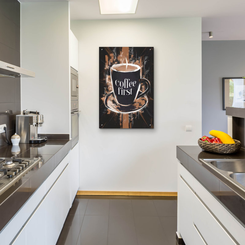 «Coffee First» par Andreas Magnusson, art mural en verre acrylique, H 36 po x l 24 po x P 0,2 po
