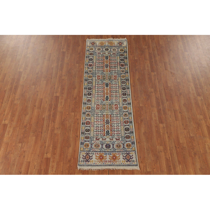 Geometric Khotan Oriental Runner Rug 3x8