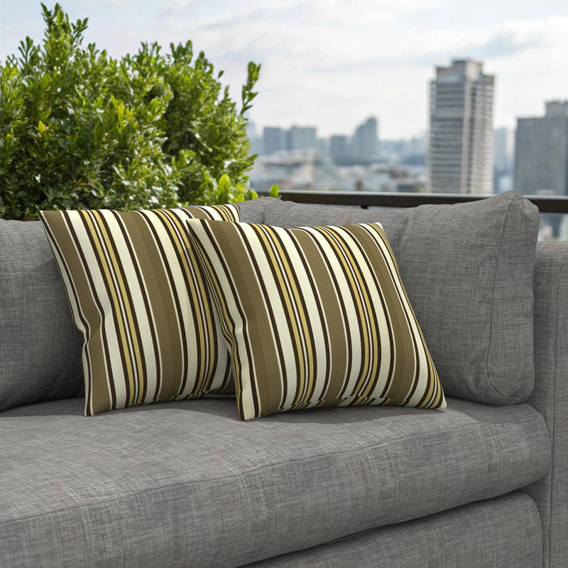 Sunbrella® Indoor/Outdoor Throw Pillows, Square Throw Pillows Inserts with Covers (Set of 2), Anthony Praline Striped
