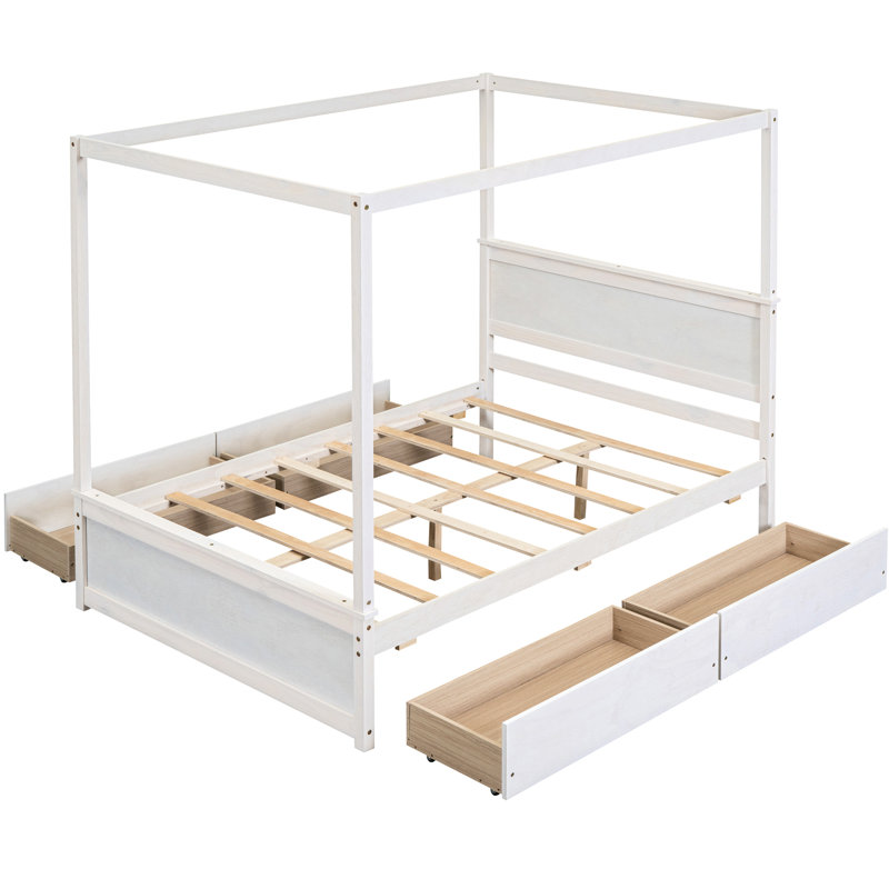 Brushed White Canopy Bed - Comfortable Sleep Experience Modern Frame Customizable Style Options