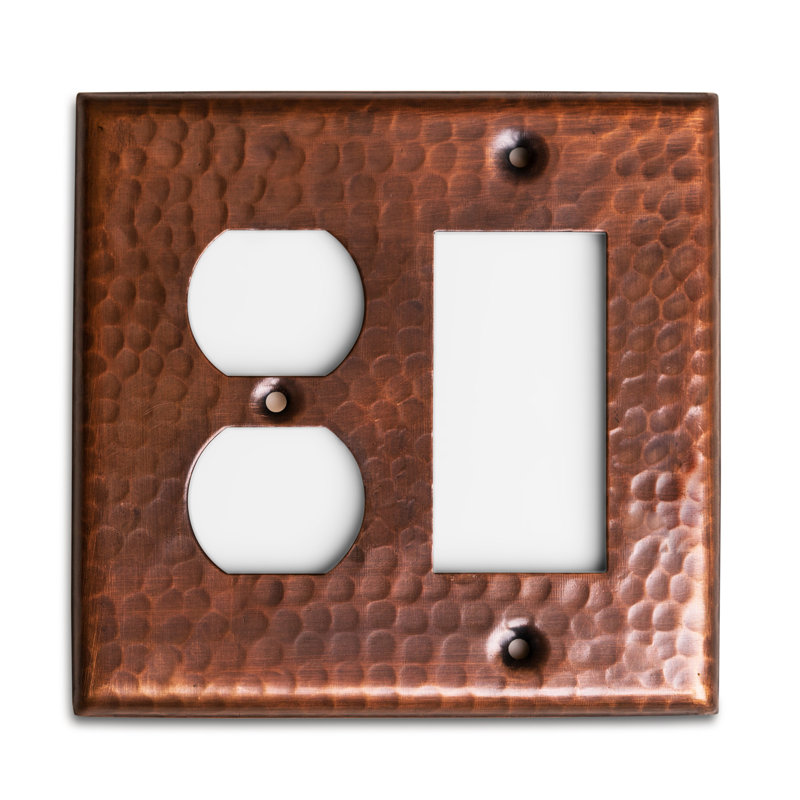 Hand Hammered 2-Gang Duplex/Rocker Combination Standard Wall Plate, Copper