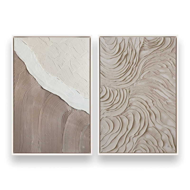 Ensemble de 2 impressions sur toile Wave Formations Duo II, Cadre flottant, H 49,5 po x l 67 po x P 1,75 po, Satin Black