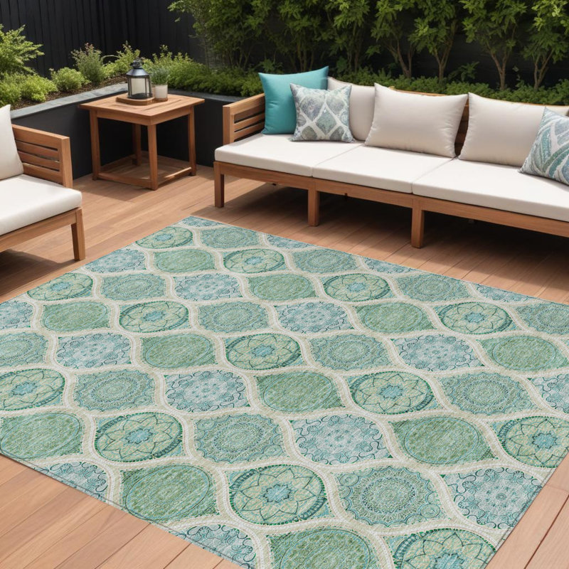 Tapis extérieur lavable à médaillon floral 10 pi x 14 pi