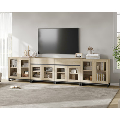 Modern TV Stand For Tvs Up To 120 Inches, 4 In 1 TV Console With Glass Doors And 2 Drawers, Entertainment Center With Adjustable Shelf For Living Room, Bedroom