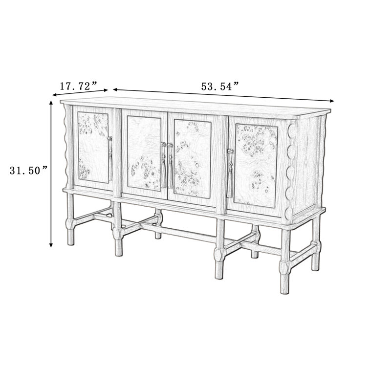 Buffet rétro en bois massif noir, H 31,5 po x l 53,54 po x P 17,72 po, Noir