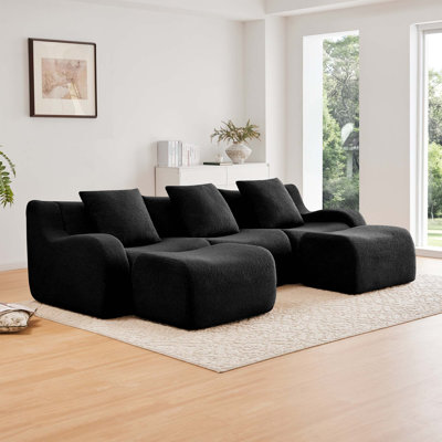 Canapé à 3 places en tissu anti-dérapant avec 2 repose-pieds pour salon, chambre à coucher et coin lecture