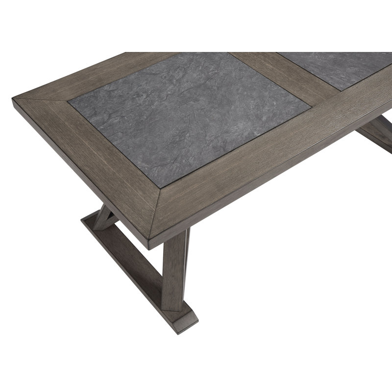 Ash Gray Rectangular Wood Coffee Table with Slate Insert
