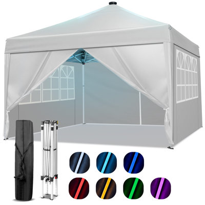 Outdoor Portable Pop-Up 10x10 FT Canopy with Solar Colorful Meteor Shower Lights and Carry Bag