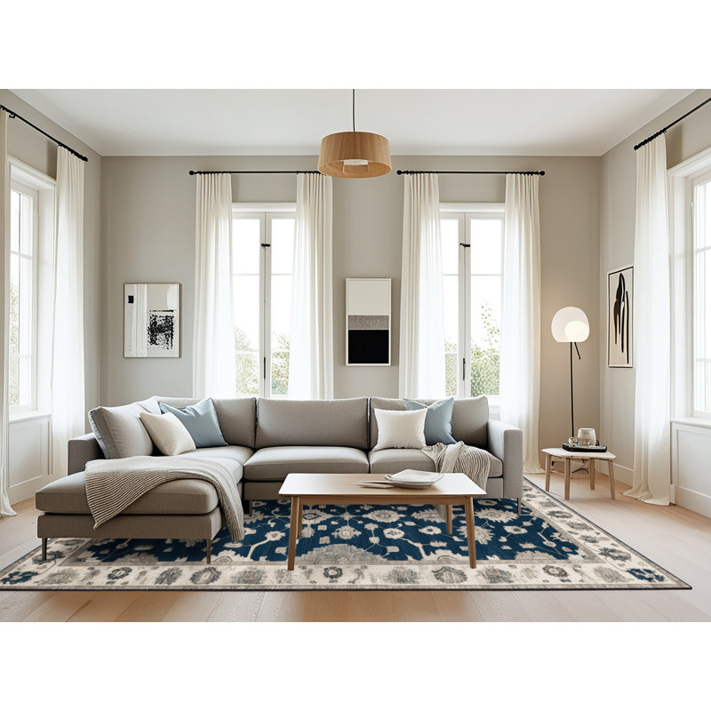 Tapis bleu lavé à la machine, Rectangle 6 pi x 9 pi