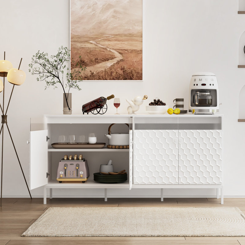 Buffet avec DEL et station de charge, Blanc / Blanc