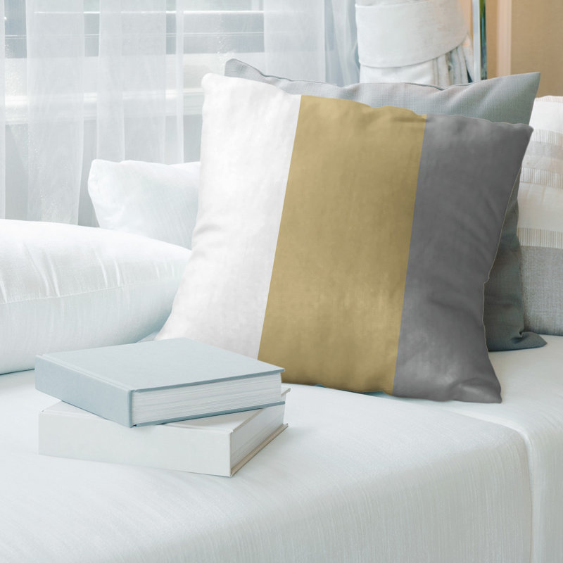 Coussin en suède Colorado, 20 po x 20 po, Blanc / Or / Gris