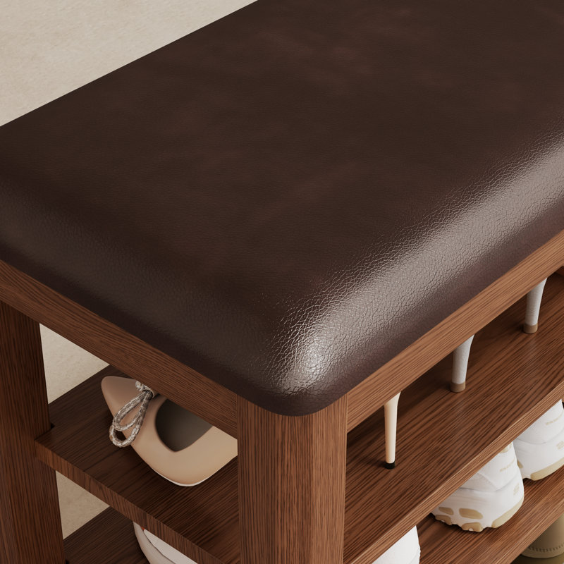 Banc à chaussures en bois massif à 3 niveaux avec rangement, Brun, H 20,4 po x l 39,3 po x P 11,8 po