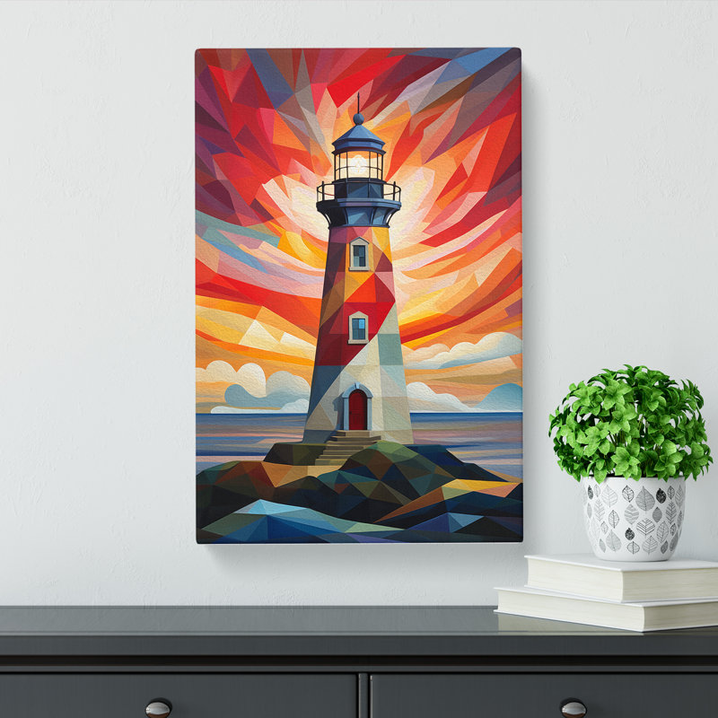 Lighthouse Geometric No.2 - Wrapped Canvas Print, 76cm H x 50cm W x 3cm D