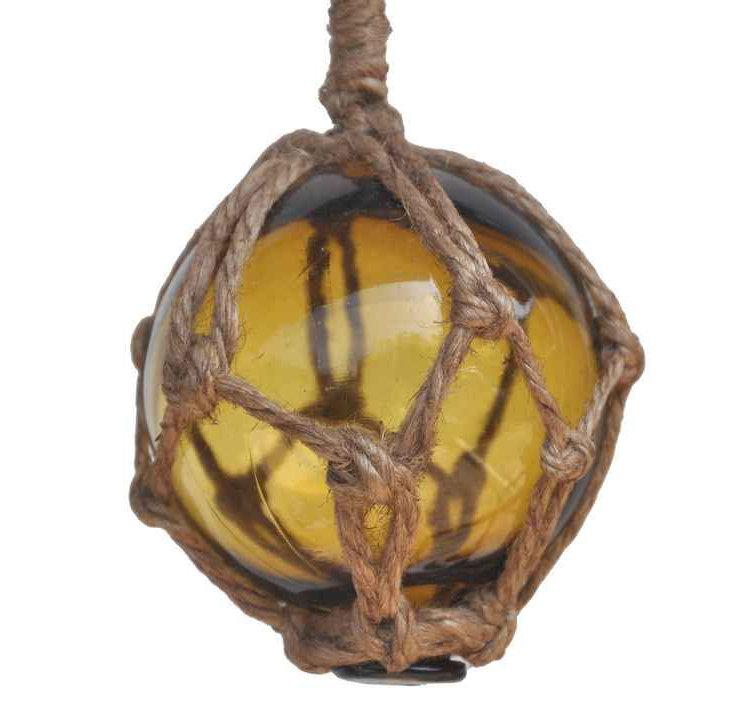 Décoration murale boule flotteur de pêche en verre japonais, Brun ambré, H 8 po x l 4 po x P 4 po