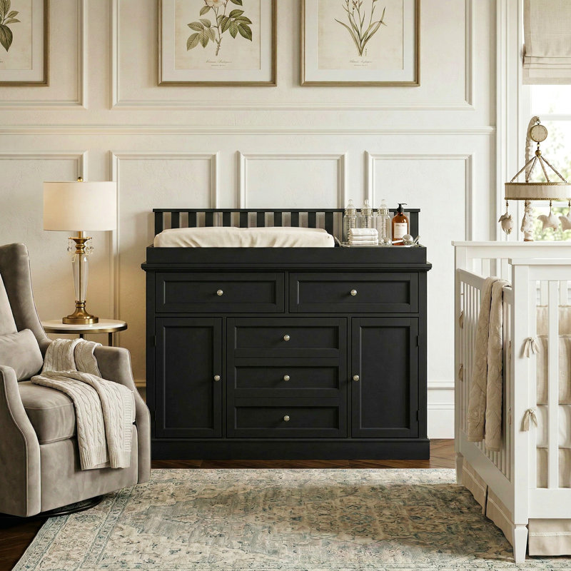 Commode à langer moderne avec rangement solide, Noir