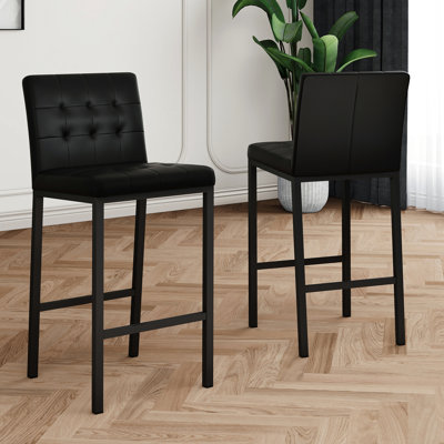 Chaise de bar moderne en polyuréthane noir avec pieds en métal, siège confortable, idéal pour le café, chaise à 2 pieds, restaurant et bar à éponge épaisse