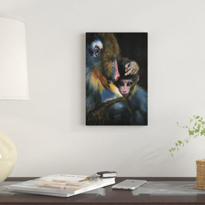 «Baboon Mother and Baby» par David Stribble, impression sur toile tendue