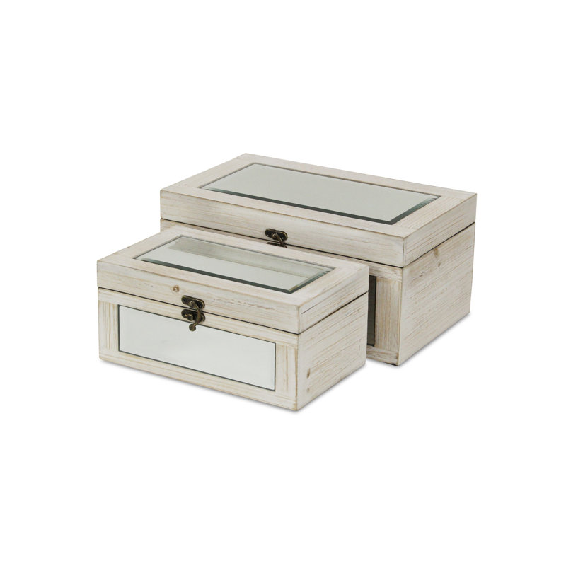 Ensemble de 2 boîtes en bois lavé, Blanc délavé