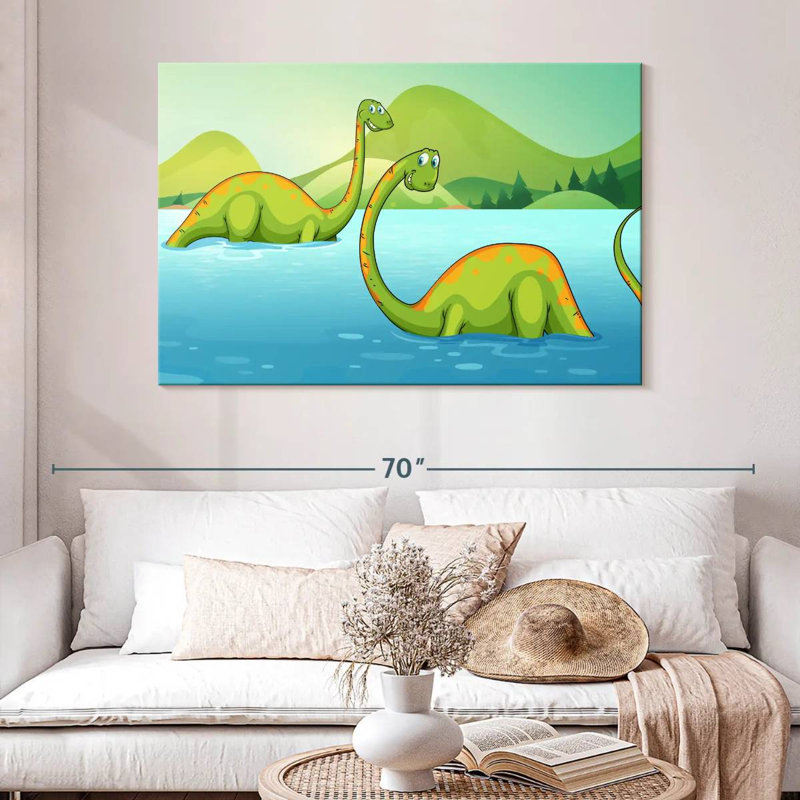 Rivière Ashelle avec des dinosaures, H 32 po x l 48 po