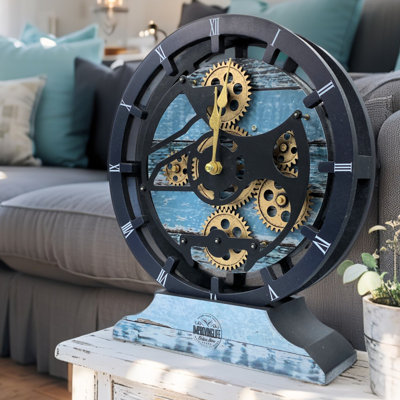 Desk wooden Clock Round 10 inches with Real Moving Gears (Transformable into a Wall Clock - detachable base) Canada Collection