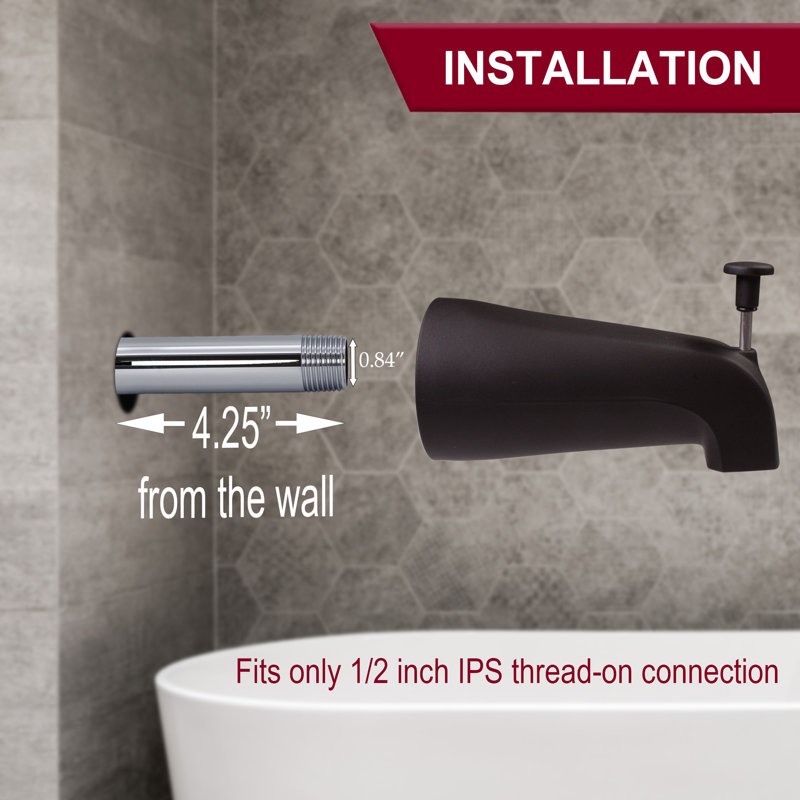 5-1/4" Reach Wall Mount Tub Spout with Front Diverter, Oil Rubbed Bronze