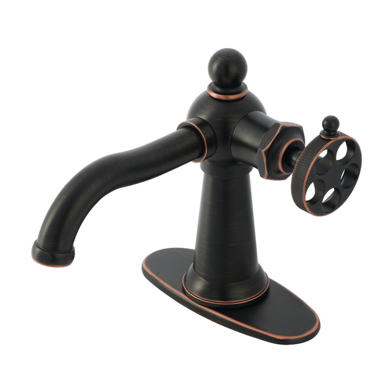 Kingston Brass Wendell Single-Handle 1-Hole Deck Mount Bathroom Faucet with Knurled Handle and Push Pop-Up Drain