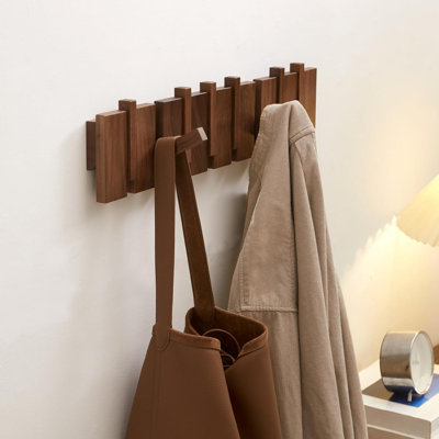 Portemanteau mural en bois massif avec 8 crochets rabattables - Conception de clé de piano robuste pour manteaux, chapeaux, sacs, serviettes - Organisateur d'entrée