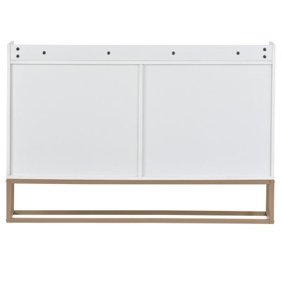 120CM Modern 4-Door Sideboard With Gold Metal Legs, Handle-Free Push-To-Open Buffet Cabinet With Raised Top Edge