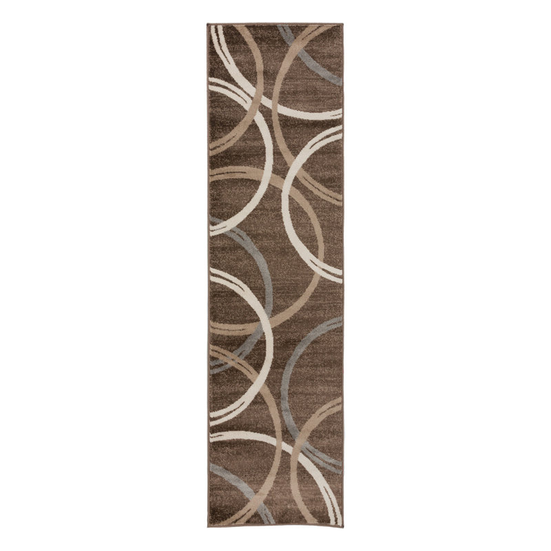 Tapis brun / gris / crème à motif abstrait Devonshire, Tapis de couloir 2 pi 7 po x 12 pi