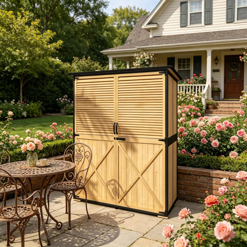 Remises modernes avec rangement, tablettes réglables en acier et bois pour la maison de jardin