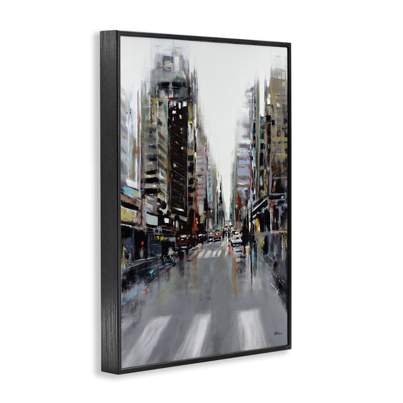 Giclée encadrée, La Ville, par Aziz Kadmiri, H 18 po x l 12 po, Giclée encadrée noir minuit