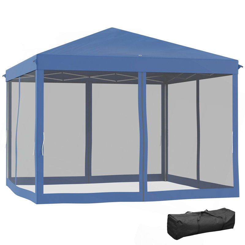 Tente à auvent escamotable avec filet Outsunny, Bleu