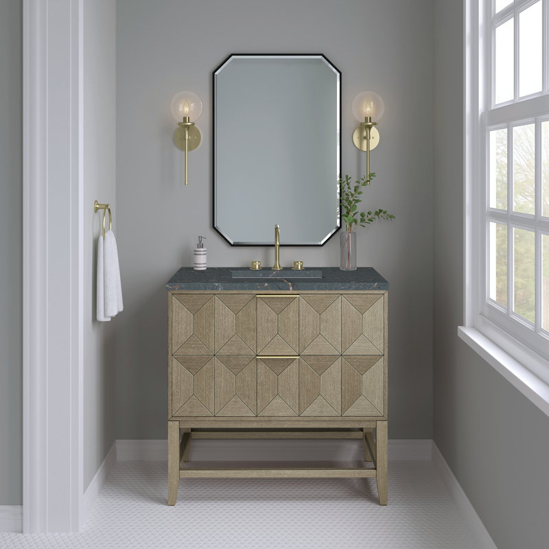 Emmeline 36'' W Single Vanity, Parisien Bleu Quartz, 8" Widespread, Oak