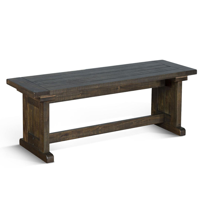 Camie Side Dining Bench, Plank Seat, Dark Brown Mahogany Wood 48 Inch, Dark Brown, Dark Brown