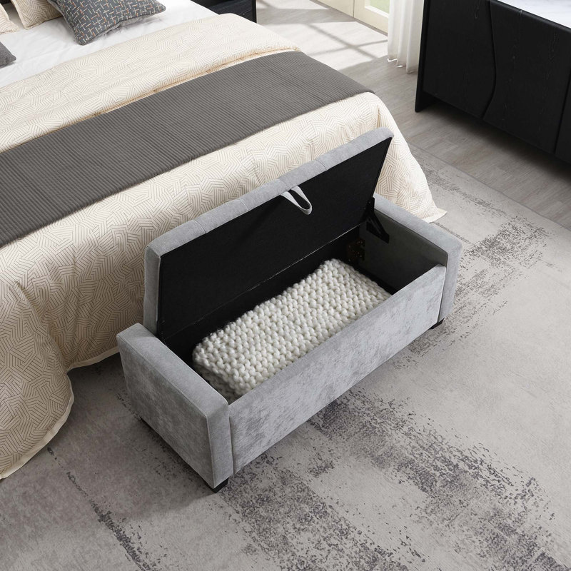 Banc repose-pieds avec rangement et charnière de sécurité pour le salon de la chambre à coucher Design moderne et polyvalent