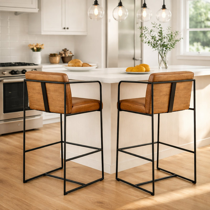 Tabouret de bar et de comptoir en cuir véritable Sidney, Brun