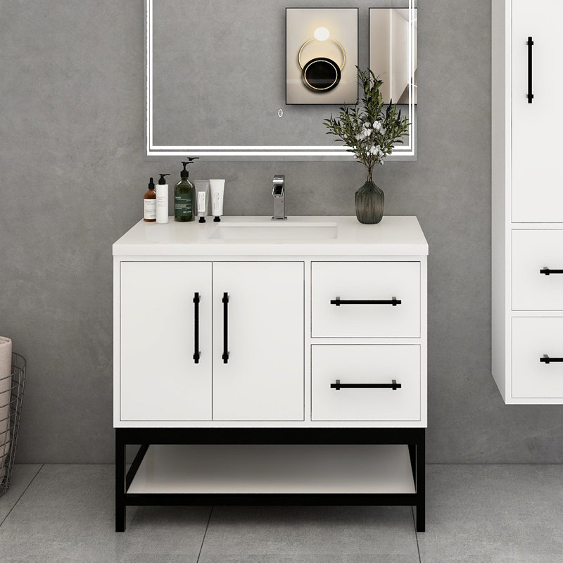 Meuble-lavabo simple avec plateau Victoria 23,7, Blanc lustré