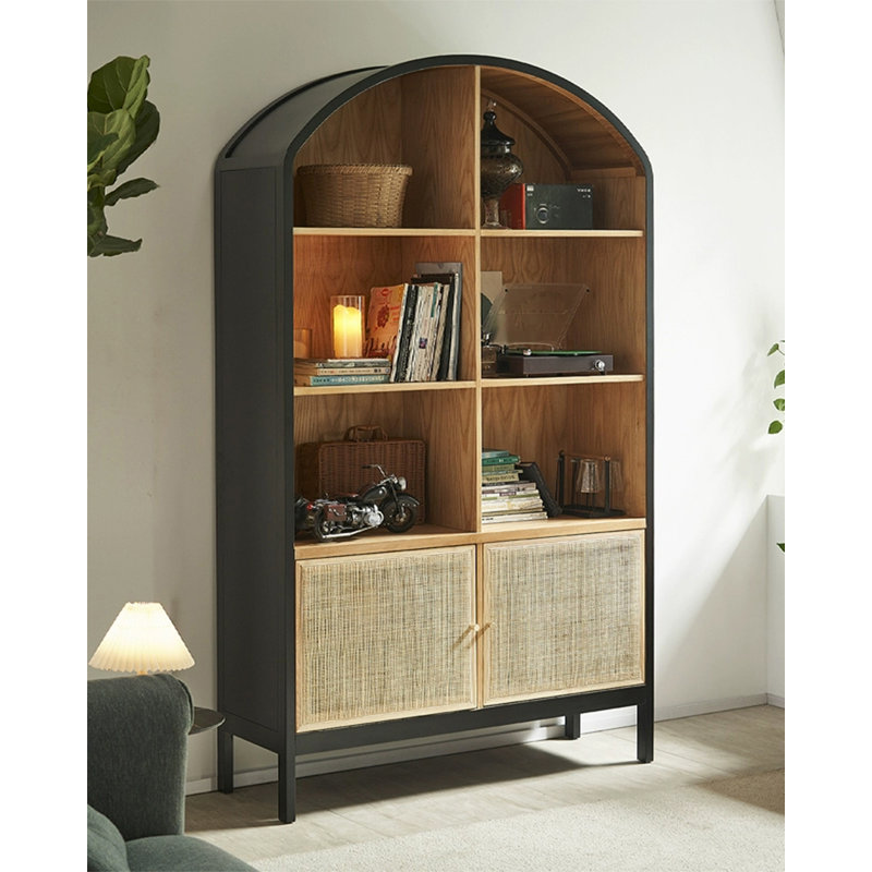 Handwoven Rattan White Ash Wood Storage Bookcase