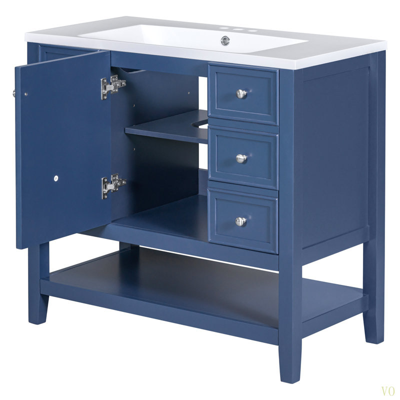 Ensemble de meuble-lavabo 36 po avec lavabo, une armoire et trois tiroirs, bois massif et panneau de fibres à densité moyenne