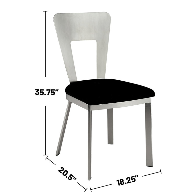 2 chaises en microfibre et en métal, noir argenté, siège rembourré, dossier en trou de serrure, 2 pièces de salle à manger et métal, argent / noir, irréel