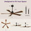 Ventilateur de plafond intérieur Karlena 52 po à 5 pales en bois massif avec télécommande, moteur CC réversible silencieux et 6 vitesses