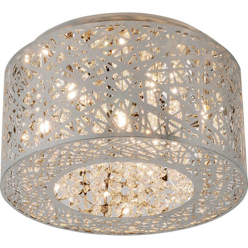 Plafonnier encastré en métal avec verre cristal 15,75 po Jaylin , Chrome poli