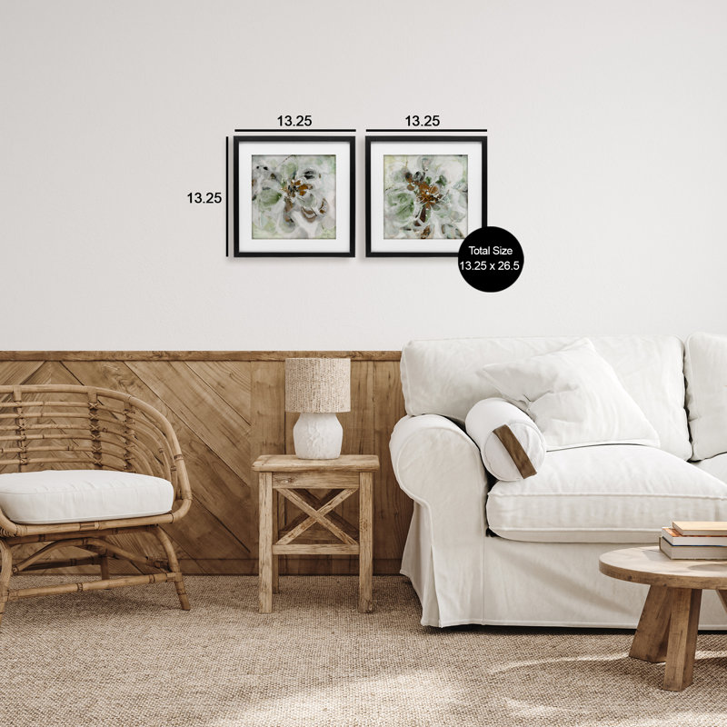 Reminiscent Floral Abstraction, ensemble de 2 reproductions encadrées sous verre, design par Liz Jardine, H 13 po x l 13 po