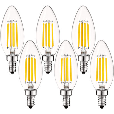 5 Watt, CA11 LED, Dimmable Light Bulb Color Changing, Warm White (3500K) E12/Candelabra Base -  Luxrite, LR21645-6PK