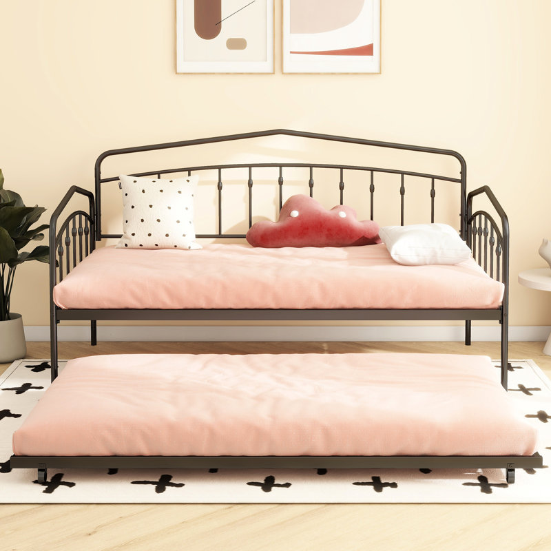 Twin Daybed With Trundle, Black - Metal Slats, Bedroom Authenticated Conspicuous