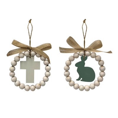  Wood Beaded Cut Out Easter Bunny Cross Hanging Home Decorations Easter