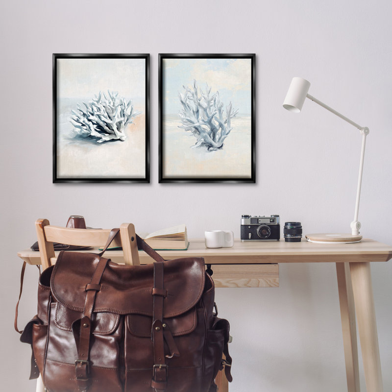 Ensemble de cadres flottants 2 pièces Faded White Coral Branches, design par Ramona Murdock, Cadre flottant noir de jais