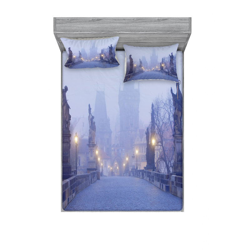 Ensemble de draps morningon tchèque streets, Ensemble de draps pour lit double avec un drap-hou