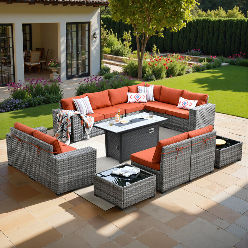 Ignatz 9 - Person Modular Patio Conversation Set with Cushions, Orange