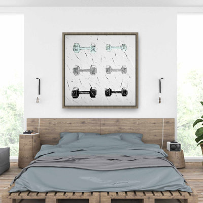 Dumbbells - Man Cave Gray Framed Canvas for Home Decor